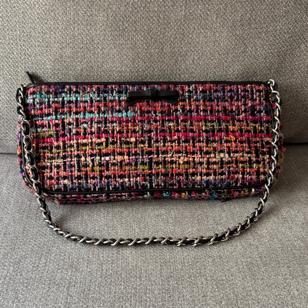 Multicolor Tweed Chain Shoulder Bag